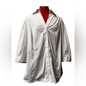 Striped‎ blouse size 1x Worthington Stretch top button down 26270